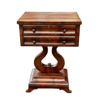 Antique American Empire Carved Mahogany Side Table