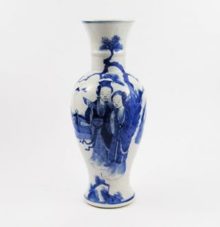 Chinese Antique Blue & White Vase 19th Century Figures In A Garden