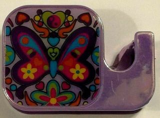 Vintage Lisa Frank Sticker Tape Dispenser " Purple Butterflies " With Purple Tape
