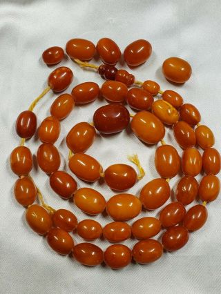 Antique Chinese Tibetan Butterscotch Oval Amber Bead Necklace 65 Grams Nr