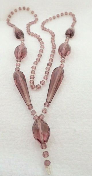 Antique Art Deco Purple Faceted Glass Bead Flapper Necklace
