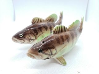 Vintage Vcagco Py Small Mouth Bass Salt And Pepper Shaker Set Japan 4.  5 "