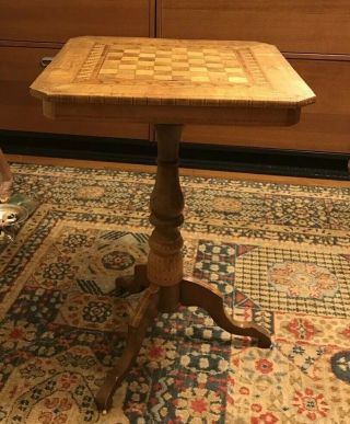 Antique 19th Century Italian Inlaid Chess Game Side Table W/label