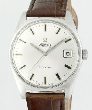 Vintage Omega Geneve Auto Date Cal 565 1970 Stainless Steel Mens Wrist Watch