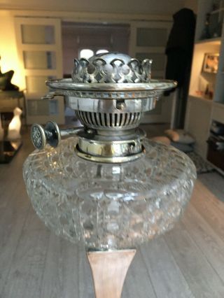 antique silver plate oil lamp with hobnail cut font a silver plate Hinks burner 3