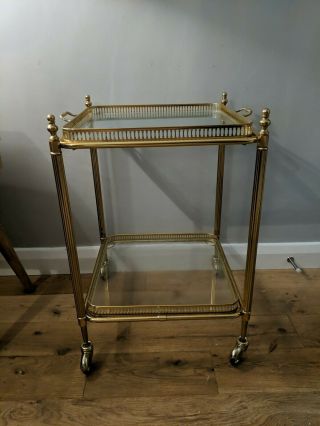 Antique French Square Brass Drinks Trolley Bar Cart,  Been In Storage