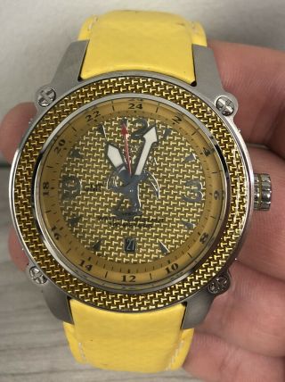 Invicta Yellow Model No 3400 Stainless Steel And Leather Band Swiss Water Resis