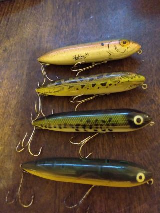 Four Heddon Zara Spook Lures Two Wooden,  Charlie Campbell Frog,  Shad