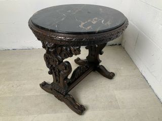 Antique French Gothic Revival Griffin Black Marble End Side Coffee Console Table