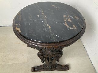 Antique French Gothic Revival Griffin Black Marble End Side Coffee Console Table 3