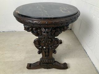 Antique French Gothic Revival Griffin Black Marble End Side Coffee Console Table 4