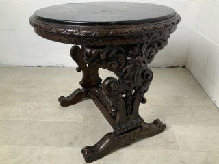 Antique French Gothic Revival Griffin Black Marble End Side Coffee Console Table 5