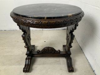 Antique French Gothic Revival Griffin Black Marble End Side Coffee Console Table 6