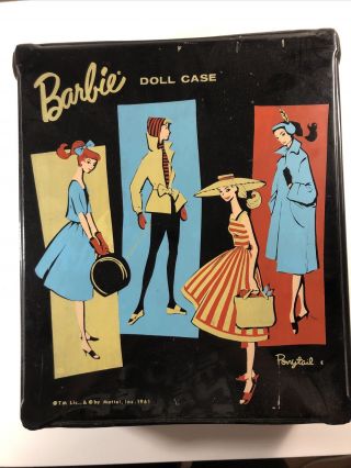 Rare Vintage 1961 Mattel Barbie Doll Case Ponytail Black Vinyl Case