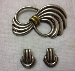 Vintage Solid Silver Taxco Mexico Brooch Pendant & Earrings Set