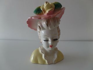 Vintage Lady Head Vase Glamour Girl Roses Gold Unique Open Hair Style Lefton