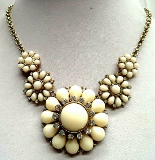 Stunning Vintage Estate Pearl Bead Rhinestone Flower 19 " Necklace 3992v