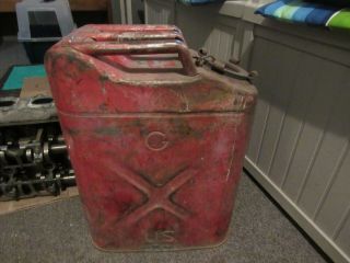 Vintage Distressed Red Military Style Metal Jerry Gas Can Jeep Willys With Lid