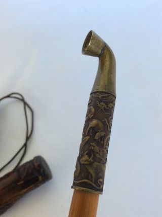 Antique 19th C Carved Japanese Meiji Period Info Sagemono Kiseru Tobacco pipe 5