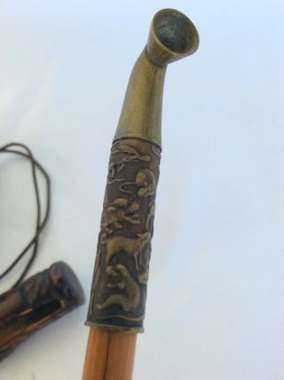 Antique 19th C Carved Japanese Meiji Period Info Sagemono Kiseru Tobacco pipe 6