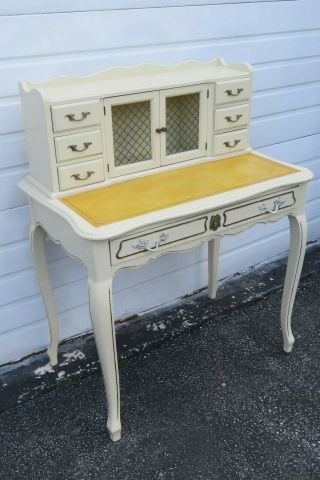 French Painted Leather Top Vanity Writing Desk With Flip Up Mirror 1272