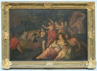 17th Century Antique Old Master Religious Oil Painting The Baptism Of Christ