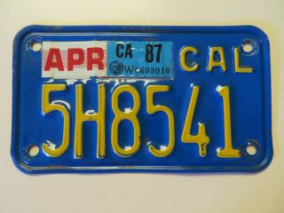 California Vintage Motorcycle License Plate – Classic Blue And Yellow 5h8541