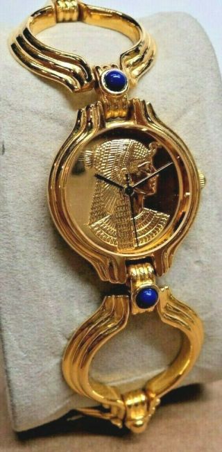 1988 Franklin Egyptian Cleopatra Watch 22k Gold Plated Womens Swiss Quartz