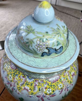 A large 19th century Chinese sky blue glazed famille rose jar and cover 2