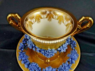 ANTIQUE 19thC DERBY PORCELAIN FLOWER ENCRUSTED CHOCOLATE CUP & SAUCER 1800 - 25 2