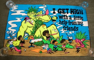 I Get High Flocked Black Light Vintage Poster Retro (hse - 8) Pot Dubie Marijuana
