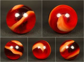 Vintage Marbles Akro Agate Cherry Red And Orange Snake 11/16