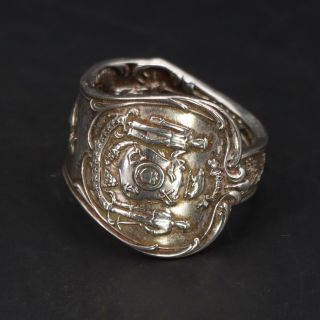 Vtg Sterling Silver - Wisconsin State Seal Spoon Handle Ring Size 8.  5 - 9g
