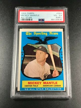 Mickey Mantle 1959 Topps 564 All Star Vintage Card Vg - Ex Psa 4 (mc) Yankees Hof