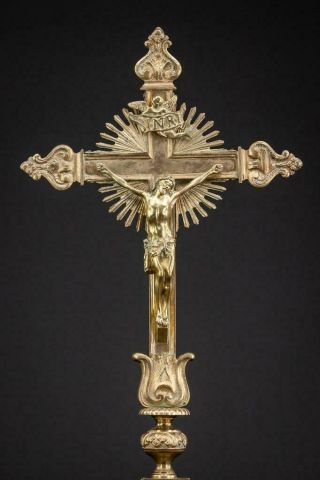 Altar Crucifix | Standing Church Antique Bronze Cross | Lamb of God Jesus | 22 