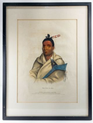 Antique Mckenney Hall Hand Colored Lithograph Print Native American Indian