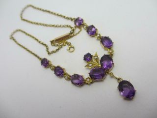 Amethyst Seed Pearl 9k Gold Dangling Pendant Necklace Antique Victorian K78