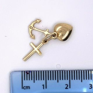 9ct Yellow Gold Vintage Charm / Pendant,  Faith Hope Charity / Heart Anchor Cros