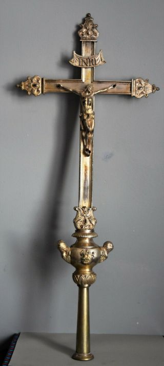 ⭐antique crucifix bronze,  church cross,  processional cross 19th century ⭐ 2