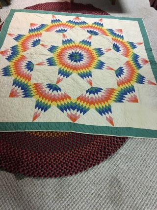 Incredible Vintage Broken Star Antique Quilt Approx.  77x77 Lancaster County Quilt