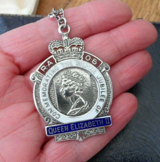 Vintage Sterling Silver Raob Buffaloes Enamel Jubilee Medal Pendant Necklace