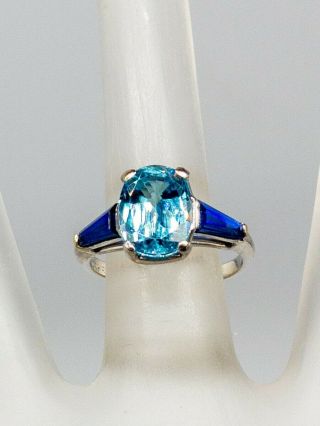 Antique 1930s Deco $6000 7ct Natural Blue Zircon Sapphire Platinum Wedding Ring