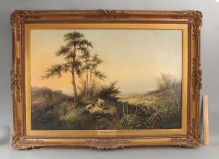 Large 19thc Antique Edwin Masters English Landscape W/ Scottish Blackface Sheep