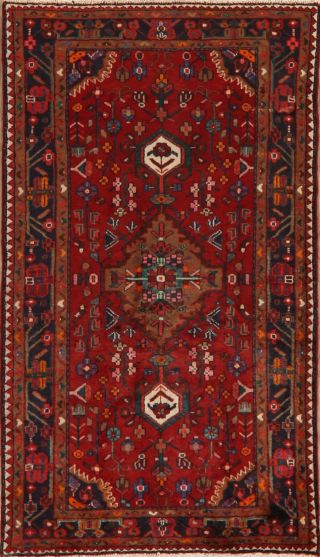 Vintage Geometric Hamedan Hand - Knotted Area Rug Oriental Carpet 4x7