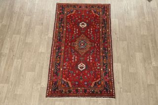 Vintage Geometric Hamedan Hand - Knotted Area Rug Oriental Carpet 4x7 2