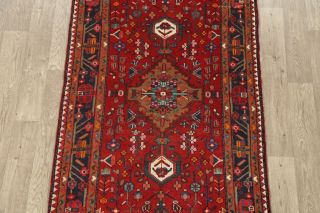 Vintage Geometric Hamedan Hand - Knotted Area Rug Oriental Carpet 4x7 3