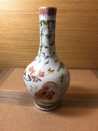 Antique Chinese Famille Rose Vase With Cock