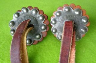 Pair Vintage Engraved Berry Slotted Silver Conchos &rosette Bridle Spur Strap Nr
