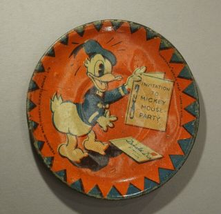 Vintage Walt Disney Donald Duck Happynak Tin Tea Set Saucer 2 1/2 " Dia.