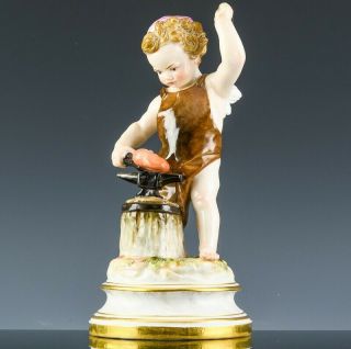 Antique Meissen German Porcelain Cupid Cherub Forging Heart Figurine 1st Quality